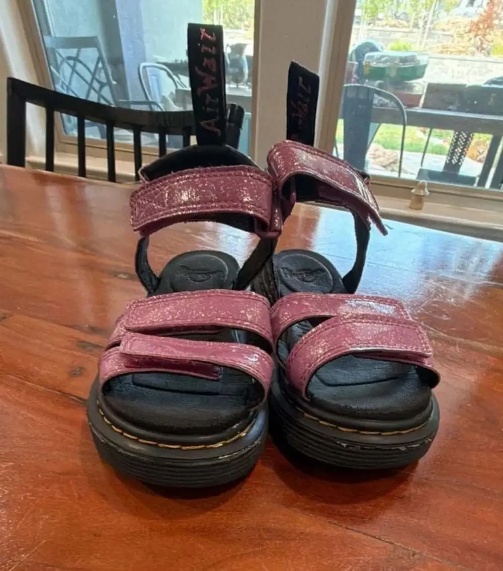 Dr. Martens Klaire Youth Glitter Strappy Sandals in Pink
